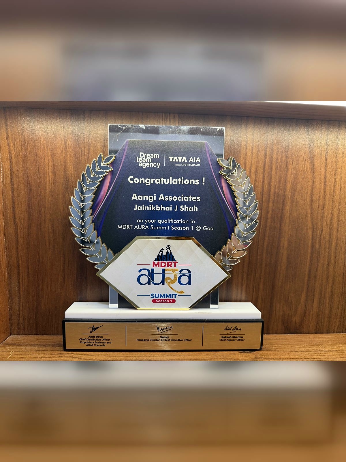 MDRT AURA Summit Season 1 trophy, Aangi Associates